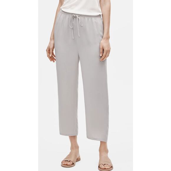Eileen Fisher Grey Silk Draw String Straight Leg Comfortable Pants Large - Picture 1 of 9